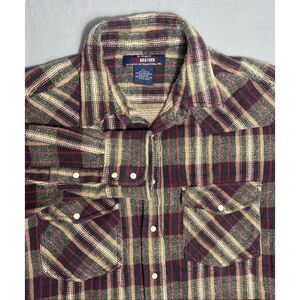 Vintage Five Brother Flannel Shirt XLT Plaid Purple Pearl Snap Heavyweight